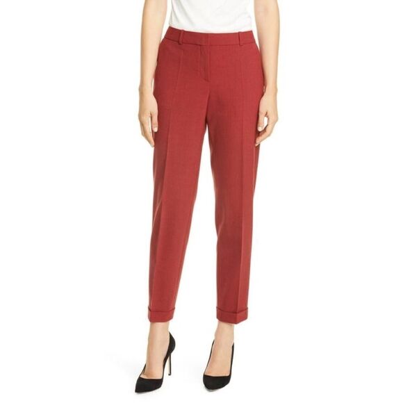 NWOT Hugo Boss Tocanes Red Wool Blend Pinstripe Straight Leg Classic Pants sz 2 - Picture 1 of 13